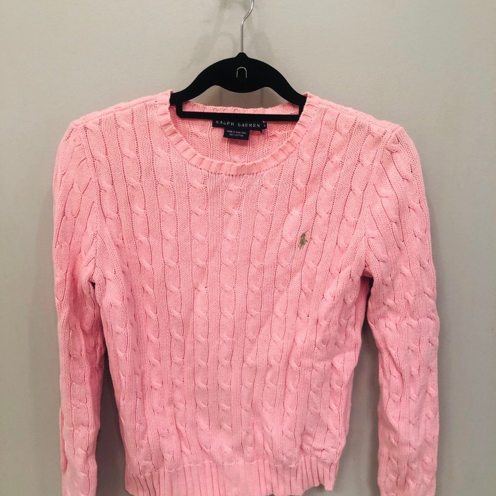 Pink Ralph Lauren Cable Knit Crewneck Sweater